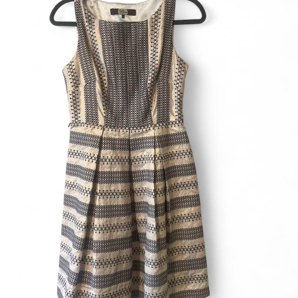 Eva Franco Gold and Blue‎ Sleeveless Fit-and-Flare Dress
